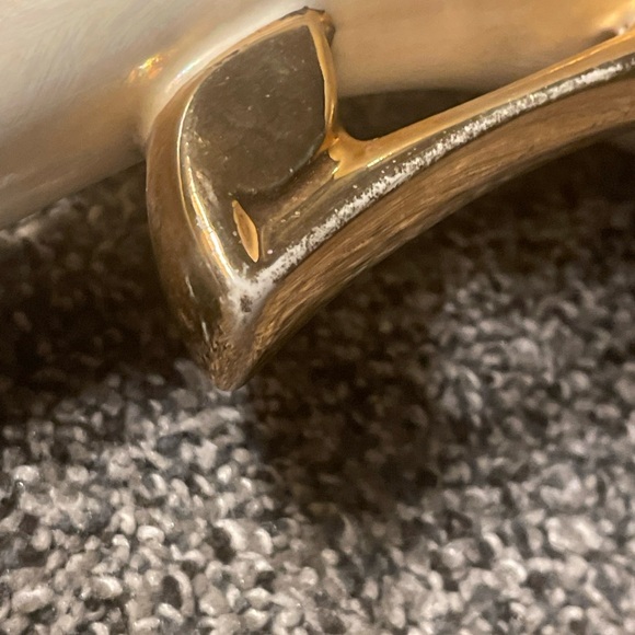 Pioneer Pottery Co Vintage Pearl Iridescent Vase 22k Coated Handles 6.5” - Picture 2 of 8